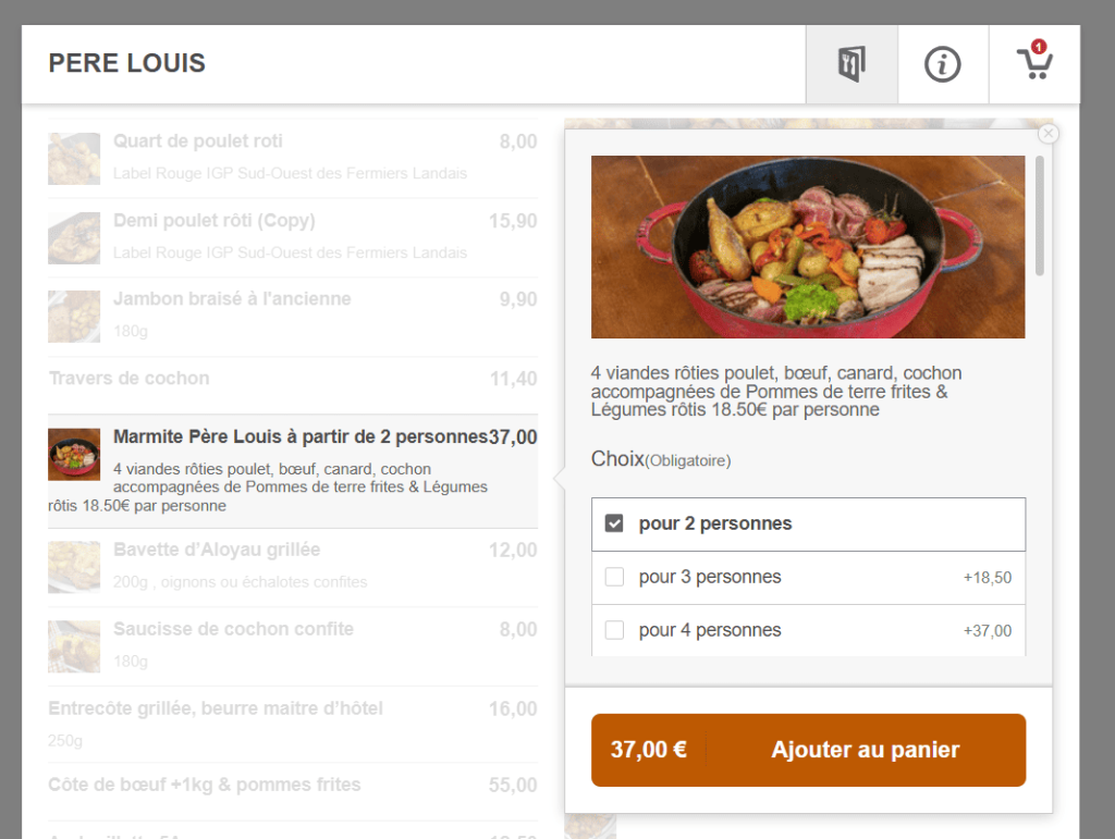 commande plat à emporter pere louis choix
