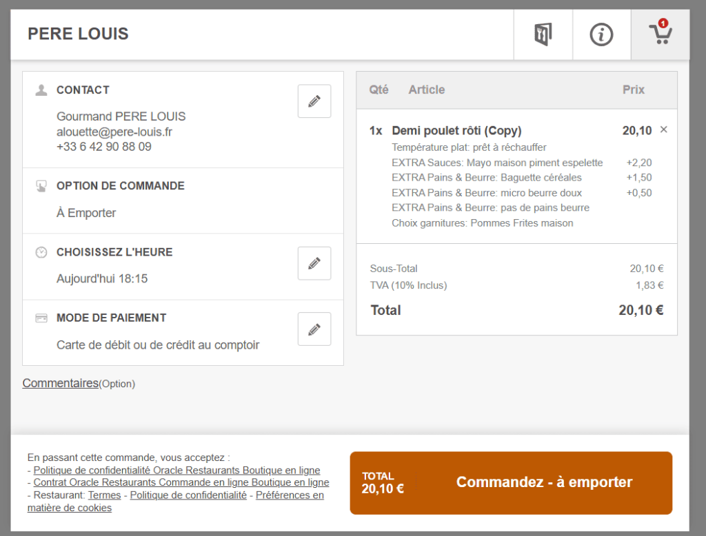 commande plat à emporter pere louis pessac validation
